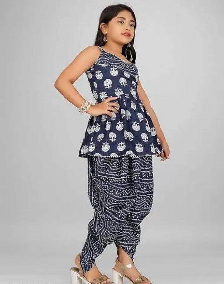 Printed Cotton Top Straps dhoti With Dupatta Set For Kids Girls dhoti kurti dresses. 260927268