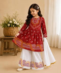Premium Kids Girls Cotton Bandhani Print Kurti Sharara Set With Net/Cotton Dupatta | Fancy Ethnic Suit Combo Set. 1032494768