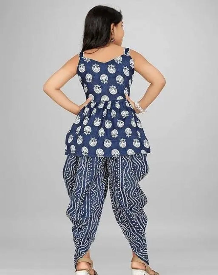 Printed Cotton Top Straps dhoti With Dupatta Set For Kids Girls dhoti kurti dresses. 260927268