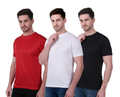 Men Solid Round  Neck Half Sleeve T-Shirt Combo Pack of 3 (Black, White,Red)955927004
