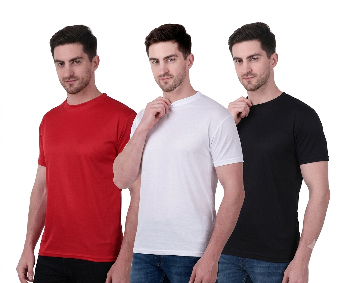 Men Solid Round  Neck Half Sleeve T-Shirt Combo Pack of 3 (Black, White,Red)955927004